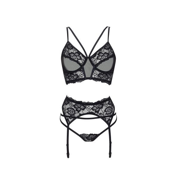 CONJUNTO DE 3 PEÇAS RYANNE PRETO BEAUTY NIGHT FASHION 1 CONJUNTO DE LINGERIE RYANNE