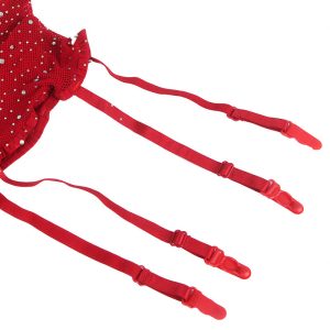 CONJUNTO DE REDE COM LUVAS E DIAMANTES VERMELHO CINTO DE LIGAS