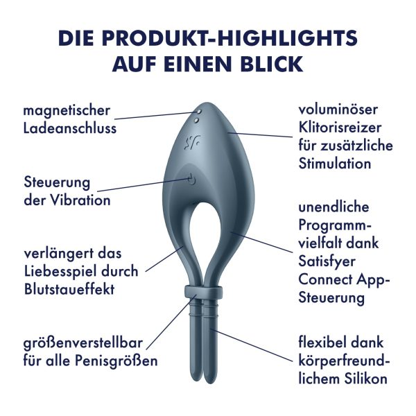 ANEL VIBRATÓRIO BULLSEYE COM APP SATISFYER AZUL ESCURO 8 ANEL VIBRATÓRIO BULLSEYE COM APP SATISFYER AZUL ESCURO