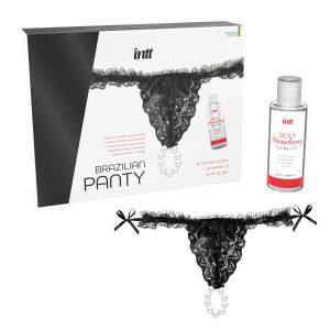 CUECAS BRASILEIRAS PRETAS COM PÉROLAS E GEL LUBRIFICANTE 50ML INTT - Image 1