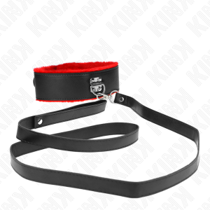 COLEIRA BDSM PELE COM TRELA 116 CM (VERMELHO) | 40-48 CM X 6 CM - Image 4