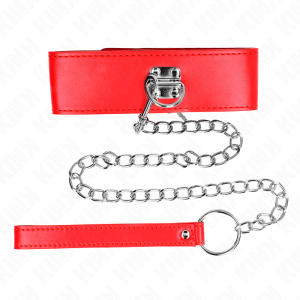 COLEIRA BDSM LARGA COM TRELA 65 CM (VERMELHO) | 33.5-41 CM X 5 CM - Image 3